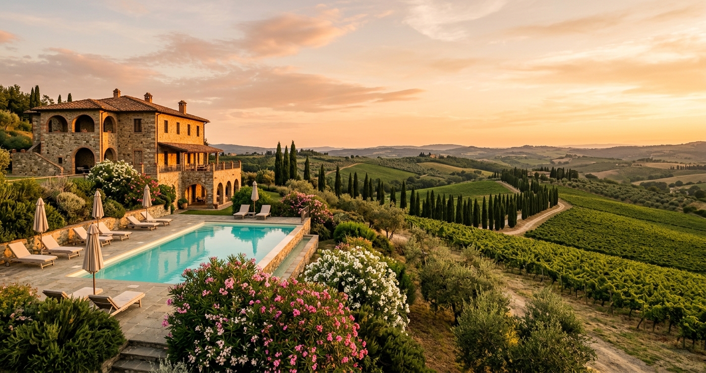 Tuscan villa at golden hour